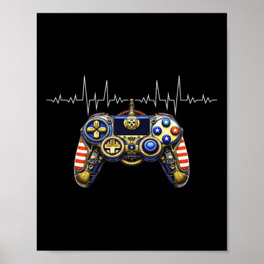 Gamer Heartbeat Design – Gaming Controller Ecg Lin Poster (Voorkant)