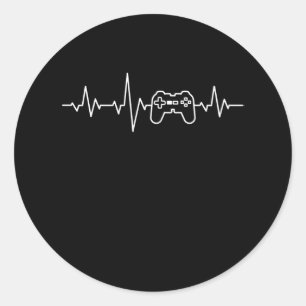 GAMER HEARTBEAT Funny Gamer Video Gamer Ronde Sticker