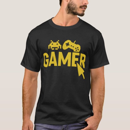 “Gamer Icons T-Shirt – Retro Controller and Pixel  (Voorkant)