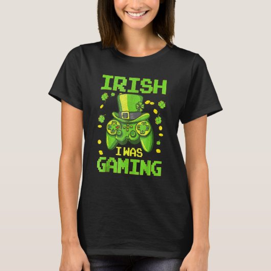 Gamer Irish I Was Gaming Saint Patrick's Day Boys T-shirt (Voorkant)