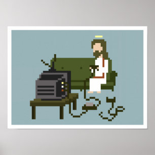 Gamer Jesus Pixel Art Poster