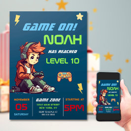 Gamer Jongen Blauwe Video Game Verjaardag Kaart