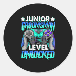 Gamer Junior Bruidsjonker Niveau Ontgrendeld Video Ronde Sticker