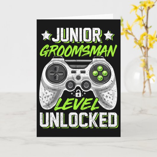 Gamer Junior Groomsman Level Unlocked Video Gaming Kaart (Gele Bloem)