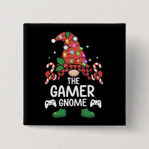 Gamer Kabouter Buffalo Plaid Bijpassende Familie K Vierkante Button 5,1 Cm