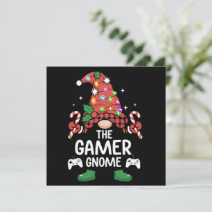 Gamer Kabouter Buffalo Plaid Matchende Familie Ker Feestdagenkaart