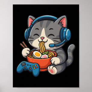 Gamer Kat Eet Ramen - Gaming Liefhebber Console Ga Poster