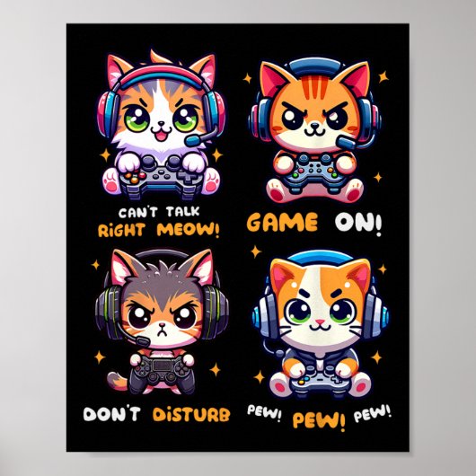 Gamer Kat Grappige Gamen Video Games Pew Jongens M Poster (Voorkant)