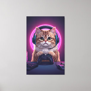 Gamer Kat Kids Canvas – Grappige Cartoon Katje Afdruk