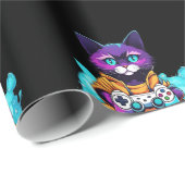 Gamer kat, kitten met game controller anime stijl cadeaupapier (Rol Hoek)