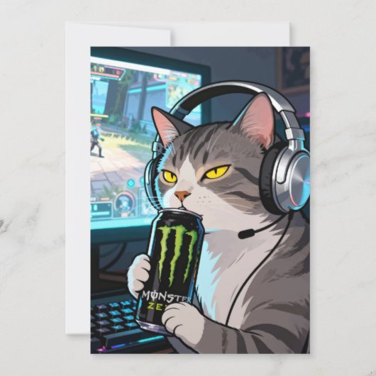 Gamer Kat met Monster Energy D Kaart (Voorkant)