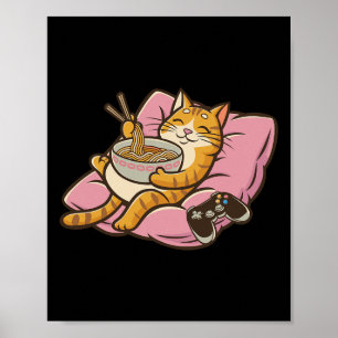 Gamer Kat Ramen Kawaii Gamen Japanse Vrouwen Meisj Poster