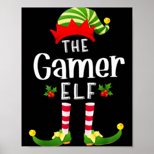 Gamer Kerst Elf Bijpassende Pyjama Kerstfeest Poster
