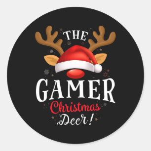 Gamer Kerst Herten Pus Xmas Familie Matching Ronde Sticker