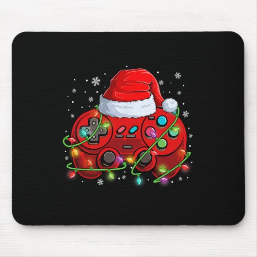 Gamer Kerstmis Videogame Santa Hat Lights Gaming Muismat (Voorkant)