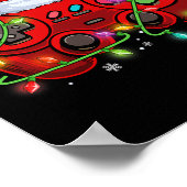 Gamer Kerstmis Videogame Santa Hat Lights Gaming Poster (Hoek)