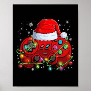 Gamer Kerstmis Videogame Santa Hat Lights Gaming Poster