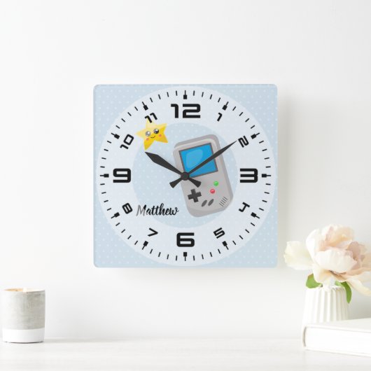 Gamer - kies achtergrondkleur vierkante klok (Huis)