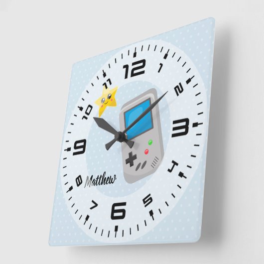 Gamer - kies achtergrondkleur vierkante klok (Hoek)