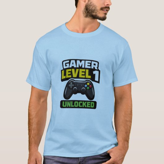Gamer Level 1 Ontgrendeld Grappige Controller voor T-shirt (Voorkant)
