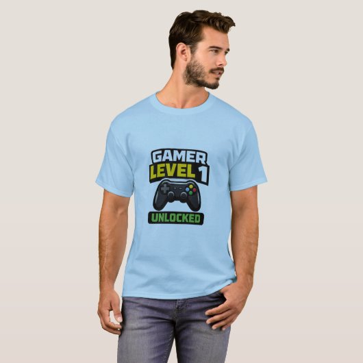 Gamer Level 1 Unlocked Beginner Controller Funny T-shirt (Voorkant volledig)