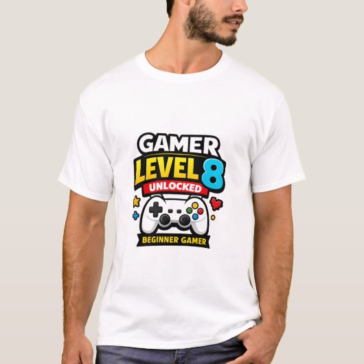 Gamer Level 8 Ontgrendeld Beginner Controller Grap T-shirt (Voorkant)