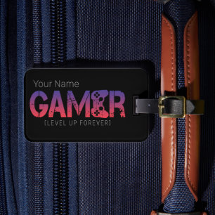 Gamer level omhoog voor altijd  gamepad ontwerp bagagelabel