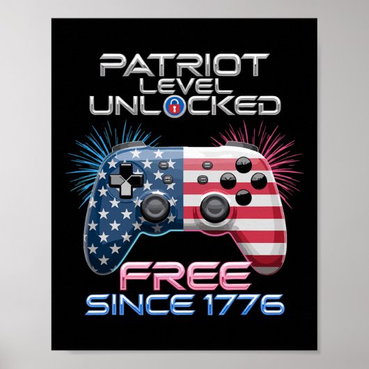 Gamer Level Ontgrendeld Patriottische 4 juli-gamin Poster (Voorkant)