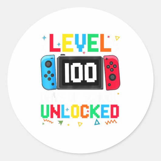 Gamer Level Unlocked 100 Days Of School Student Bo Ronde Sticker (Voorkant)