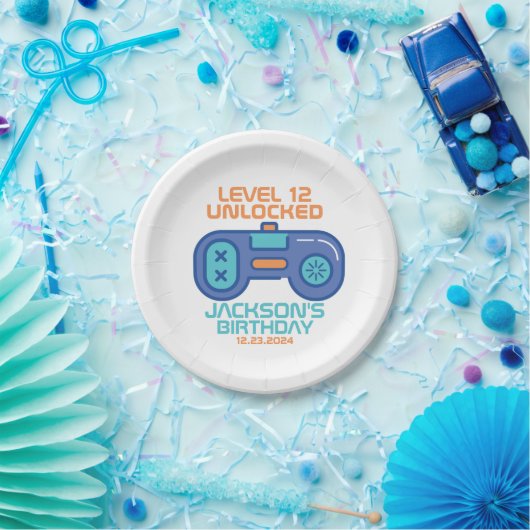 Gamer Level Unlocked Video Games Boy's Birthday Papieren Bordje (Feest)