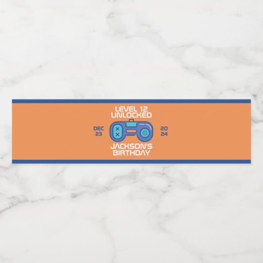 Gamer Level Unlocked Video Games Boy's Birthday Waterfles Etiket (Enkel label)