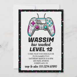 Gamer Level up Video Game Birthday Invite Kaart