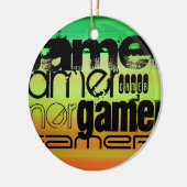 Gamer; Levendig groen, Sinaasappel en geel Keramisch Ornament (Links)
