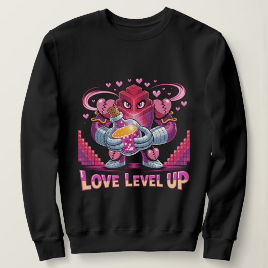 Gamer Liefde Retro Voxel Roze Robot met Hart Potio Trui (Design voorkant)