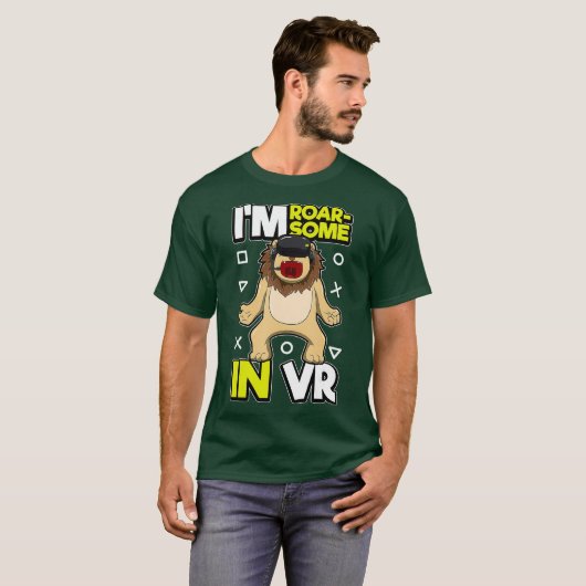 Gamer Lion Animal Virtual Reality Headset VR Pun T-shirt (Voorkant volledig)