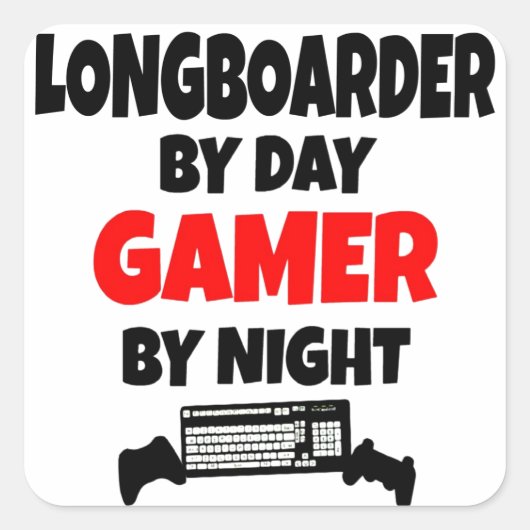 Gamer Longboarder Vierkante Sticker (Voorkant)