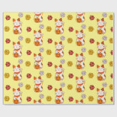 Gamer Maneki Neko Patroon met D20 Dice (Geel) Cadeaupapier (Vlak)