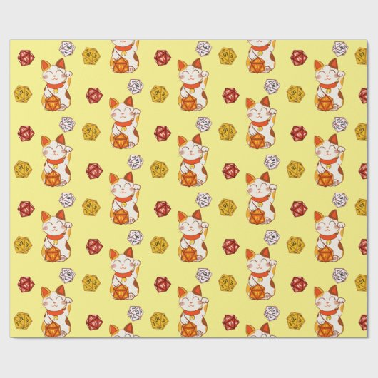 Gamer Maneki Neko Patroon met D20 Dice (Geel) Cadeaupapier (Vlak)