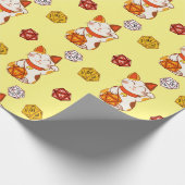 Gamer Maneki Neko Patroon met D20 Dice (Geel) Cadeaupapier (Hoek)