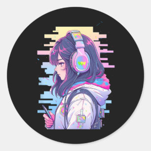 Gamer Meisje Grappige Pastel Japan Anime Streamer Ronde Sticker