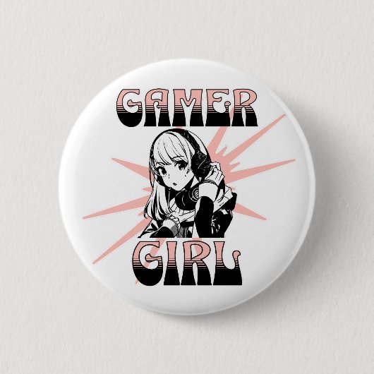 Gamer Meisje | Kansspelen Ronde Button 5,7 Cm (Voorkant)
