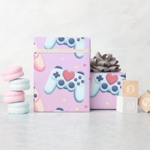 Gamer Meisje Kleurrijke Roze Video Game Cadeaupapier