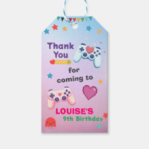 Gamer Meisje Kleurrijke Roze Videogame Verjaardag Cadeaulabel