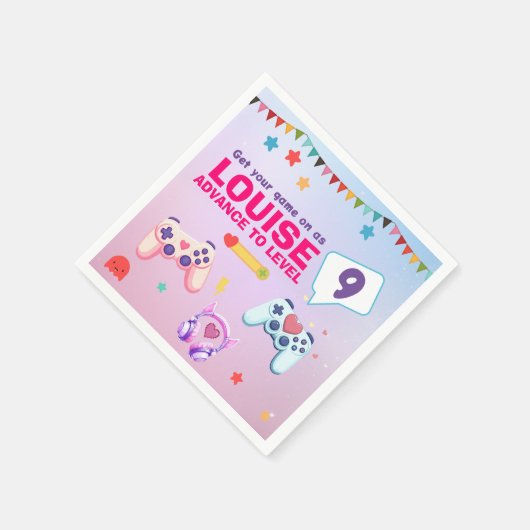 Gamer Meisje Kleurrijke Roze Videogame Verjaardag Servet (Hoek)