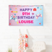 Gamer Meisje Kleurrijke Roze Videogame Verjaardag Spandoek (Insitu)