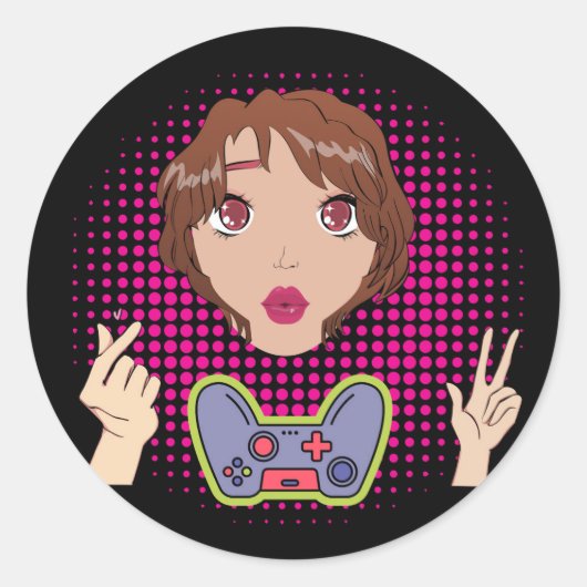 gamer meisje ronde sticker (Voorkant)