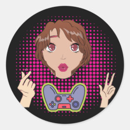 gamer meisje ronde sticker