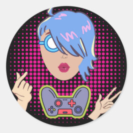 gamer meisje ronde sticker