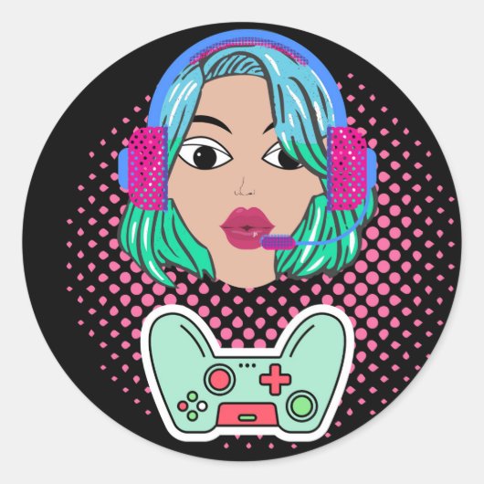 gamer meisje ronde sticker (Voorkant)