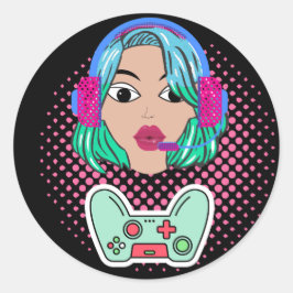 gamer meisje ronde sticker